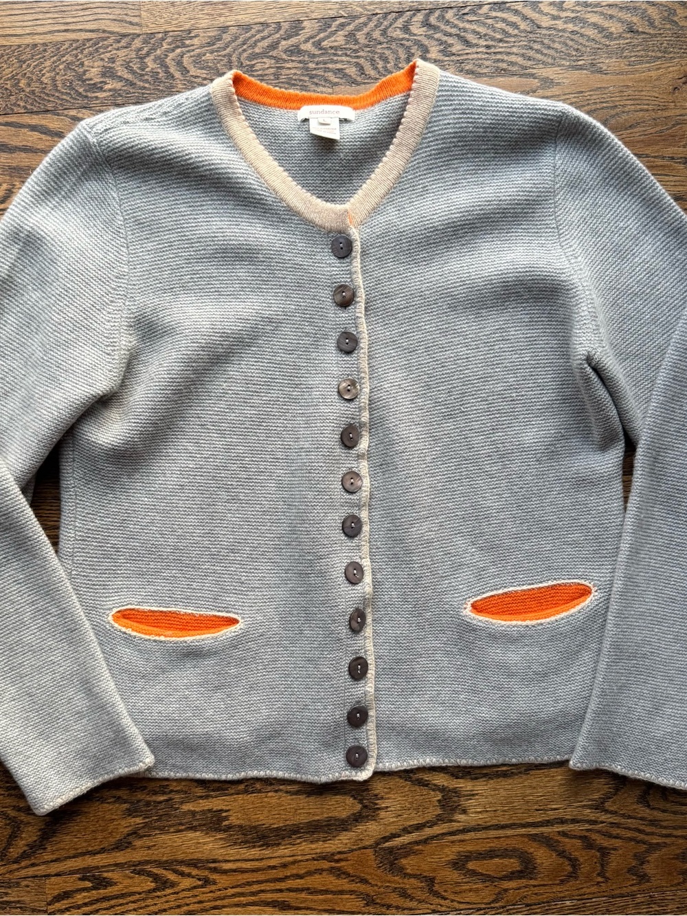 Sundance Merino Wool Gray Knit Button Up Cardigan Swearer L